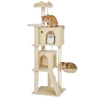 OEM &Aacute;rbol Rascador Para Gatos 160 Cm Con Plataformas Cama 2 Cuevas Hamaca Escalera Postes De Sisal Beige