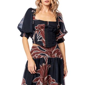 Ciebon Caribla Puff Sleeve Corset Top in Black Multi at Nordstrom Rack, Size Medium