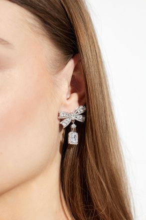 Self Portrait Earrings With Shimmering Crystals, Womens, Silver