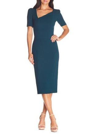 Dress The Population Ruth Asymmetrical Neck Midi Dress in Pine at Nordstrom Rack, Size Large