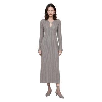 Kocca Ribbed Knit Midi Dress - Dames - Kleedjes - Grijs - S - Kleedjes