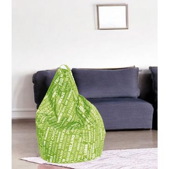 Talamo Italia Dmora Poltrona a sacco con fantasia con scritte, colore verde e bianco, Misure 80 x 120 x 80 cm, con imballo rinforzato