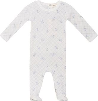 Fragile Soft Rib Mesh Print Romper in White/river Blue at Nordstrom, Size 3M