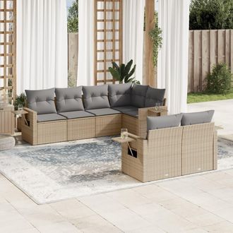 vidaXL Vidaxl - Set Sof&aacute;s De Jard&iacute;n 7 Piezas Y Cojines Rat&aacute;n Sint&eacute;tico Beige