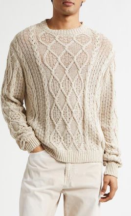 Stockholm Surfboard Club Aran Cable Knit Cotton & Linen Sweater in Beige at Nordstrom, Size X-Large