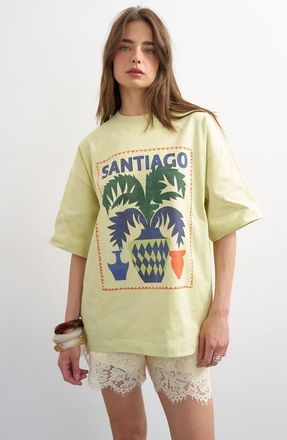 Topshop Santiago Oversize Graphic T-Shirt in Light Green at Nordstrom, Size Large