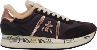 Premiata Brown Nylon Sheepskin-Lined Sneakers