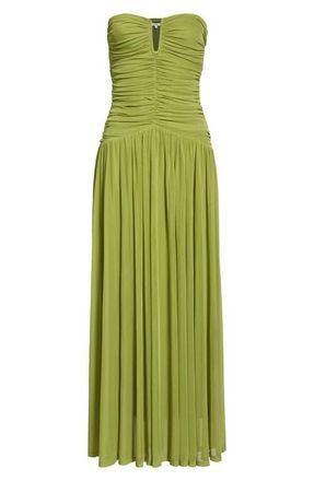 Nia Beverly Ruched Strapless Chiffon Maxi Dress in Peridot at Nordstrom, Size X-Large