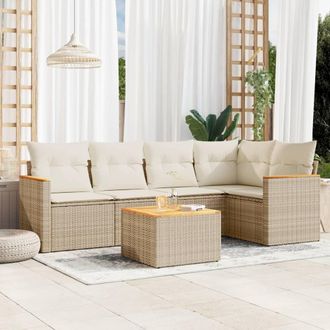 vidaXL Vidaxl - Juego De Sof&aacute;s Jard&iacute;n Con Cojines 6 Pzas Rat&aacute;n Sint&eacute;tico Beige