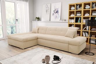 Domo Collection Ecksofa »Moric, L-Form, XXL-Sofa - Breite 300cm, viel Platz, auch in Cord« wahlweise mit Bettfunktion und Armteilverstellung, Cord, Creme