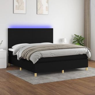 vidaXL Cama Box Spring Colch&oacute;n Y Luces Led Tela Negro 180x200 Cm Vidaxl