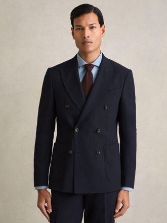 Reiss Navy Double Breasted Suit Blazer Slim Fit, 40
