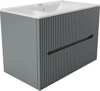 Vente-Unique Mueble de ba&ntilde;o suspendido con lavabo encastrado - Estriado gris - 80 cm - PAVANI