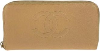 Chanel Pre-owned Caviar Skin Coco Mark Long Wallet - Dames - Vintage Accessoires - Beige - ONE Size - Vintage