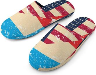 Generic U.S. And Luxembourg Vintage Flag Mens Cotton Slippers Memory Foam Comfort House Shoes Winter Indoor Slipper for Hotel Casa Spa
