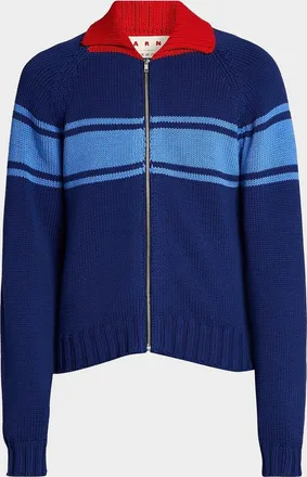 Marni Colorblocked Cotton Zip-Front Cardigan