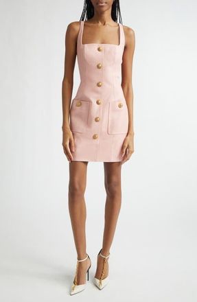 Balmain Button Leather Minidress in 4Hr Powder Pink at Nordstrom, Size 12 Us