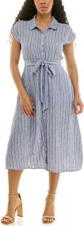 Nina Leonard Cap Sleeve Shirtdress in Denim/White at Nordstrom Rack, Size X-Large