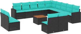 vidaXL Set De Sof&aacute;s De Jard&iacute;n Y Cojines 14 Pzas Rat&aacute;n Sint&eacute;tico Negro Vidaxl