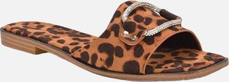 XY London Womens XY London Womens/Ladies Annie Leopard Print Diamante Flat Sliders - Brown - Size: 5