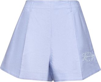 Givenchy High Waist Medallion Geborduurde Shorts - Dames - Bermuda - Blauw - S - Katoen - Korte Broeken