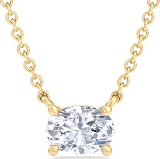 SuperJeweler Oval Shape Lab Grown Diamond Pendant Necklace in 14K White or Yellow Gold - 1/4 to 7 Carat Total Weight - Classic Solitaire Setting for Women