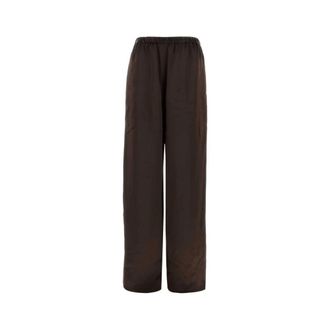 Ferragamo Wide Trousers, female, Brown, Size: S Satin Palazzo Pant