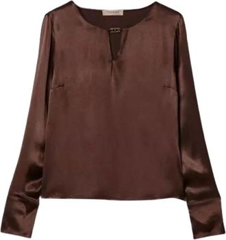 Twinset Ronde hals shirt met T-gesp - Dames - Blouses - Bruin - M - Leer - Overhemden