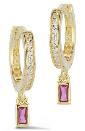 Sphera Milano Baguette Drop Pav&eacute; Huggie Hoop Earrings in Gold at Nordstrom Rack