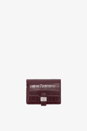 Ganni Burgundy Red Sue Slim Wallet With Flap in Croco