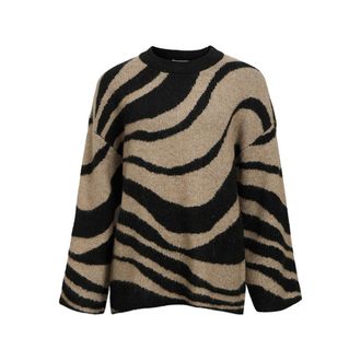 Object Female Knitted Jumper, Black/Pattern: Zebra Desert Taupe, S/M