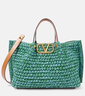 Valentino Garavani VLogo Medium raffia-effect tote bag