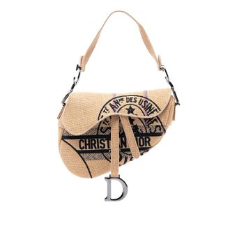 Dior Pre-owned Dior Mini Embroidered Jute Canvas Union Saddle Bag Ladies 50-MA-0242