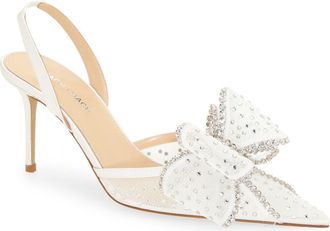 Mach & Mach Le Cadeau Bow Pointed Toe Slingback Pump in White at Nordstrom, Size 9.5Us
