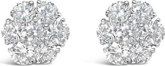 House of Brilliance 14K White Gold 1 3/4 Cttw Lab Grown Diamond Floral Cluster Composite Stud Earrings (G-H Color, VS2-SI1 Clarity)