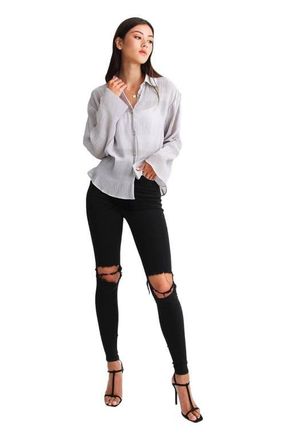 Belle & Bloom Yoko Shirred Chiffon Blouse in Grey at Nordstrom, Size X-Small Au