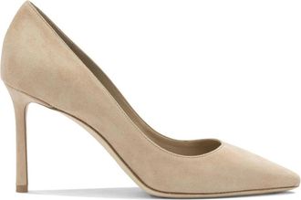 Jimmy Choo London Romy 85 Su&egrave;de Puntige Stiletto Pumps - Dames - Pumps - Beige - 35 EU - Su&egrave;de - Schoenen
