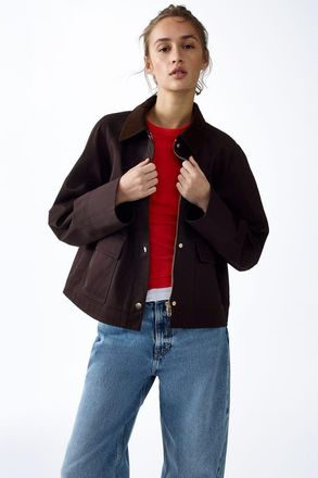 H&M Jacket with corduroy collar in Dark Brown at Nordstrom, Size Xx-Large
