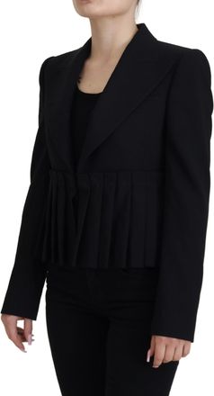 Dolce & Gabbana Womens Black Single Breasted Fit Blazer Wool Jacket Virgin Elastane Clothing
