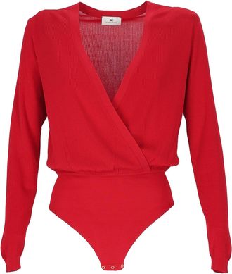 Elisabetta Franchi Fitted Bodysuit With Deep V-Neckline And Wrap Front