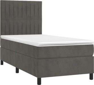 vidaXL Vidaxl - Cama Box Spring Colch&oacute;n Y Led Terciopelo Gris Oscuro 90x200 Cm
