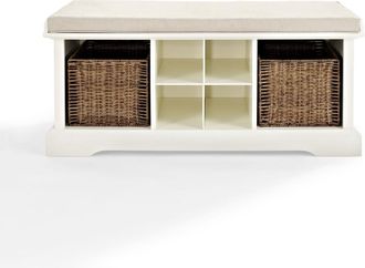 Crosley Furniture Brennan Storage Bench White/Tan - Bench, 2 Wicker Basekets