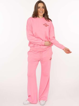 Zwillingsherz Sweathose ZWILLINGSHERZ Feel Good Club, Damen, Gr. L/XL, N-Gr, pink, Sweatware, Obermaterial: 60% Baumwolle, 40% Polyester, bestickt, unifarben, lang,