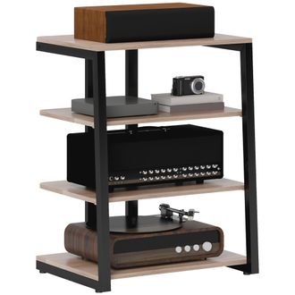 HOMCOM HiFi Rack Stand W/ Power Strip Rack 4-Tier Record Player Stand Grey | TJ Hughes