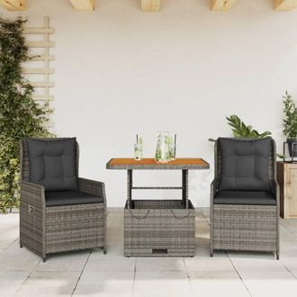 vidaXL Vidaxl - Sillas Y Mesita De Jard&iacute;n Con Cojines 3 Piezas Rat&aacute;n Pe Gris