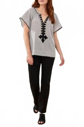 Tribal Flutter Sleeve Embroidered Blouse In Grey