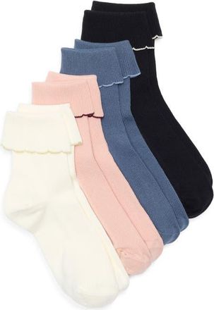 Nordstrom Assorted 4-Pack Turn Cuff Ankle Socks in Pink Multi Pk at Nordstrom, Size 9-11