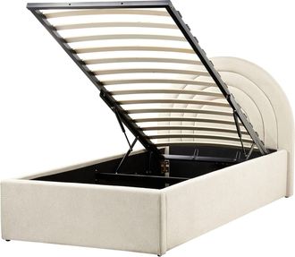 Beliani Letto Singolo Con Testiera Semicircolare In Poliestere Beige 90x200 Cm Base A Doghe Anet
