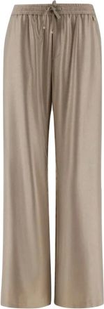 Herno Metallic Flanellen Broek met Elastische Taille - Dames - Wijde Broeken - Beige - L - Polyester - Broeken