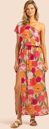 Trina Turk Sunny Bloom Maxi Dress Womens Multicolor Floral One-Shoulder RED730